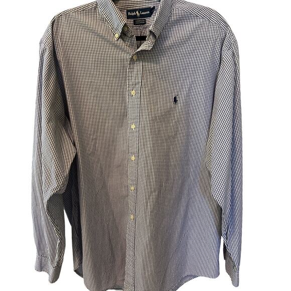 Ralph Lauren Blue White Checked Long Sleeve Button Down Shirt Size 17 - Picture 1 of 6